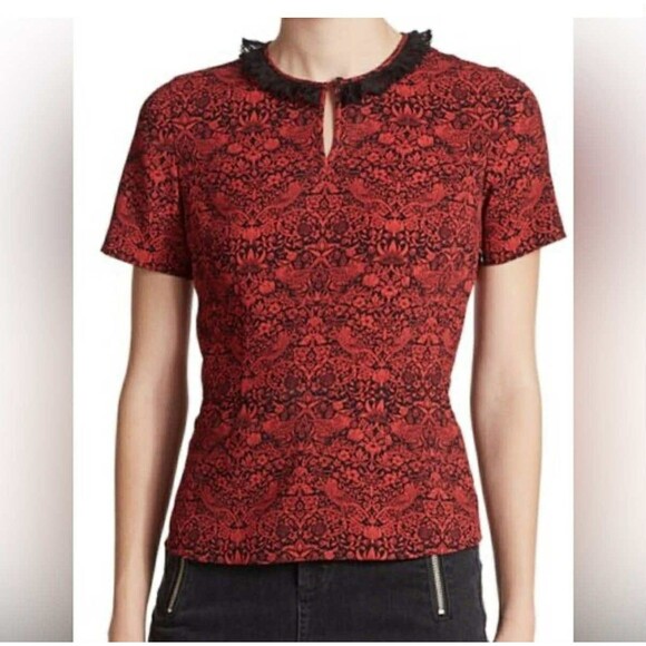 MARC JACOBS Vintage Y2K Whimsygoth Floral Bird Peplum Red Ruffle Top sz. Small - Picture 1 of 8